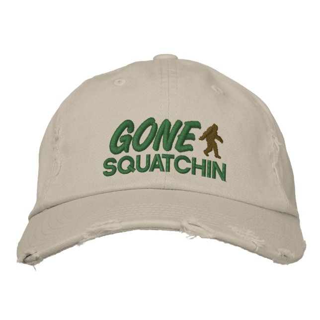Gone Squatchin - green and brown stitching Embroidered Hat (Front)