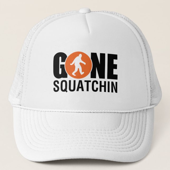 Gone Squatchin Orange Trucker Hat (Front)