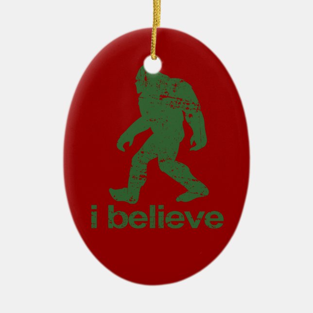 Gone Squatchin - red and green Ceramic Tree Decoration (Front)