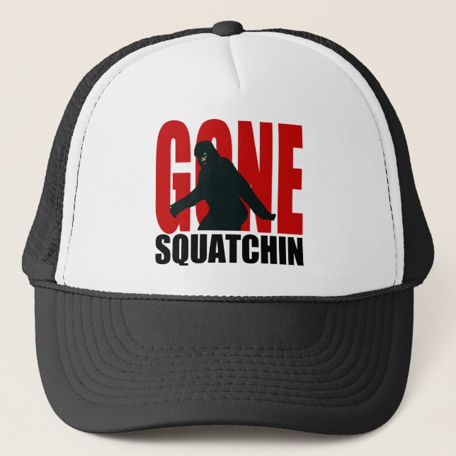 Gone Squatchin (Red & Black) Trucker Hat (Front)