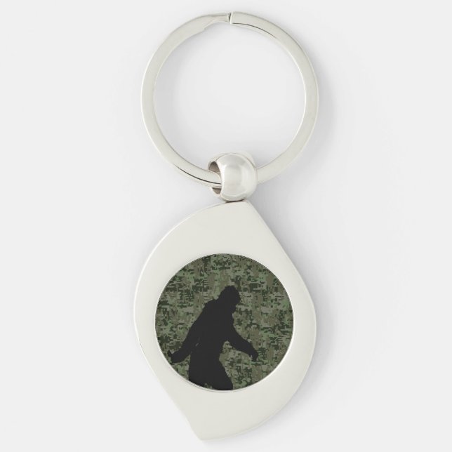Gone Squatchin Silhouette on Digital Camouflage Key Ring (Front)