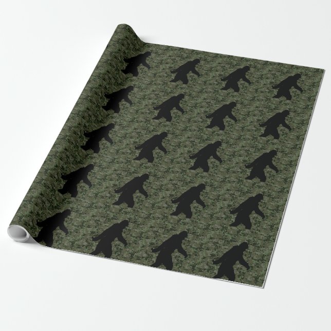 Gone Squatchin Silhouette on Digital Camouflage Wrapping Paper (Unrolled)