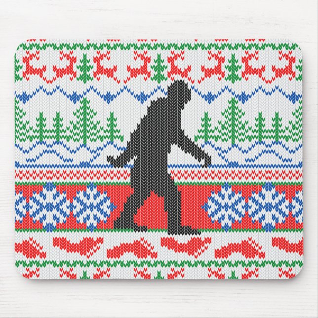 Gone Squatchin Ugly Christmas Sweater Knitting Mouse Mat (Front)