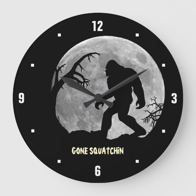 Gone Squatchin with moon and silhouette Large Clock (Front)