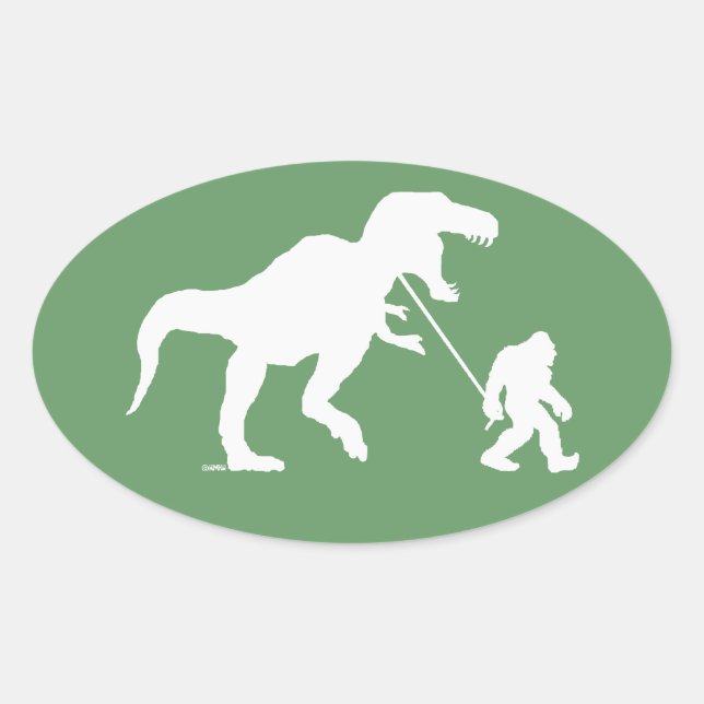 Gone Squatchin with T-rex Oval Sticker (Front)