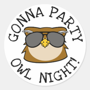 Gonna Party Owl Night Classic Round Sticker
