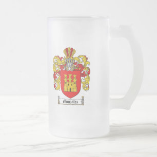 GONZALEZ FAMILY CREST -  GONZALEZ COAT OF ARMS FROSTED GLASS BEER MUG