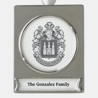 Gonzalez Family Crest  Silver Plated Banner Orname Ornament