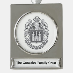 Gonzalez Family Crest Silver Plated Banner Ornament