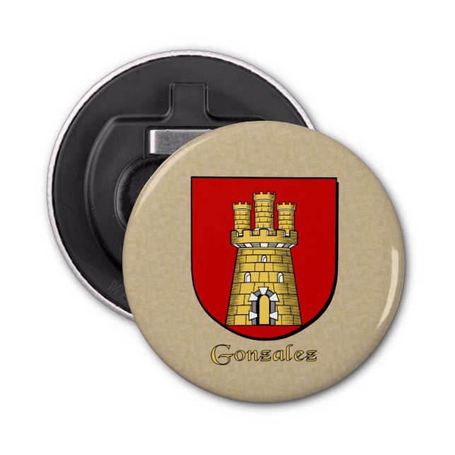 Gonzalez Heraldic Arms on Parchment  Bottle Opener (Front)