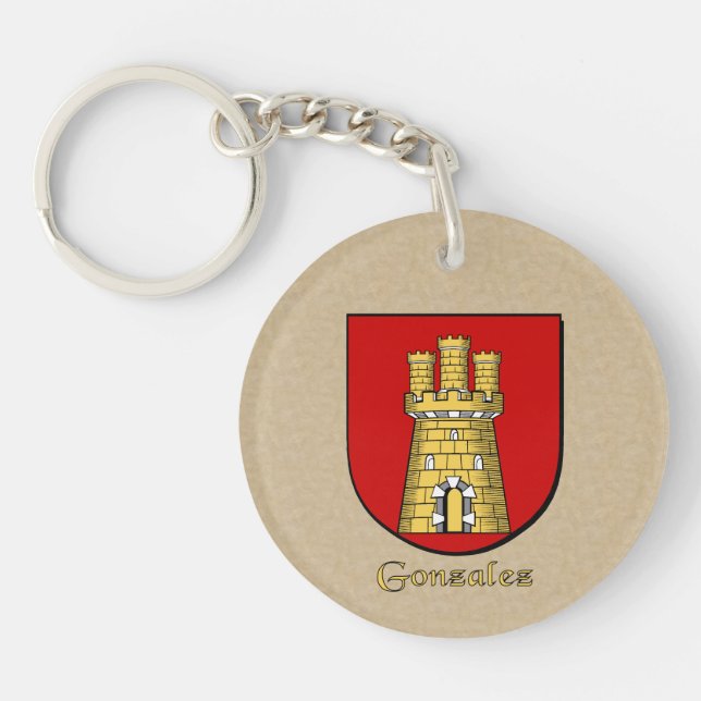 Gonzalez Historical Shield with Flag of Spain Key Ring (Front)