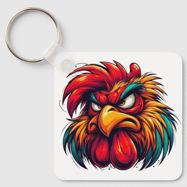 "Goober Furious Rooster" Double Sided Aluminium  Key Ring (Front)