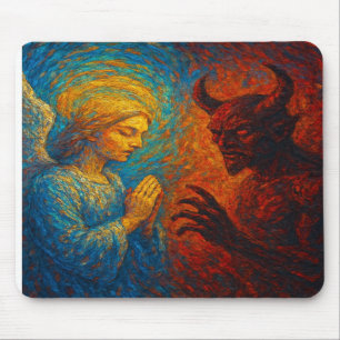 “Good and Evil – Abstract Angel and Demon Painting Mouse Mat