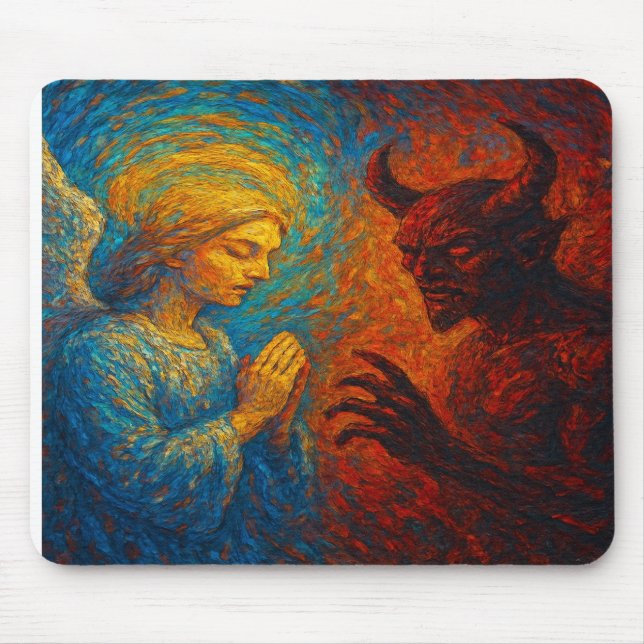 “Good and Evil – Abstract Angel and Demon Painting Mouse Mat (Front)