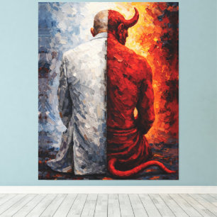 Good and Evil in Me – Duality Impasto Oil Painting Canvas Print
