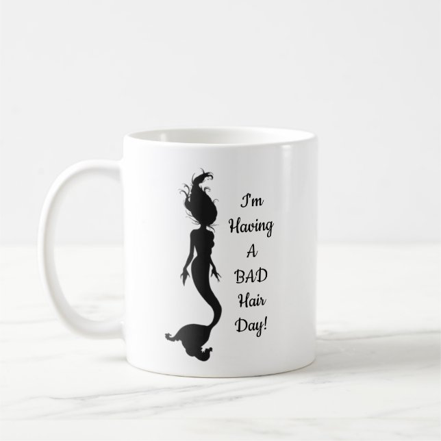 "Good/Bad Hair Day" Humourous Mermaid Mug (Left)