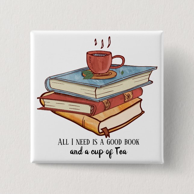 Good book cup of tea reading mug cute  15 cm square badge (Front)