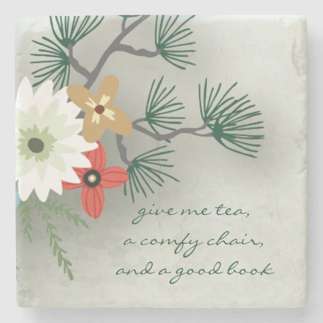 Good Book Mug of Tea Floral Stone Coaster (Front)