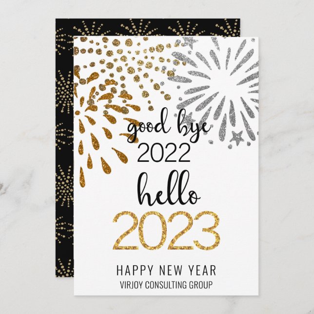 Good Bye 2022 Hello 2023 Business Festive Firework Holiday Card (Front/Back)