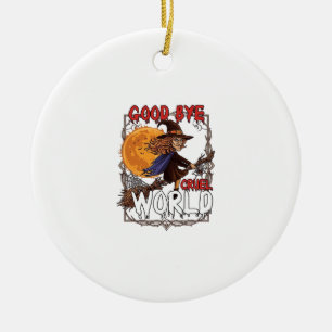 Good Bye Cruel World Witch Halloween Full Moon Spi Ceramic Tree Decoration