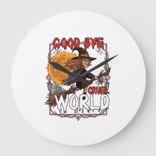 Good Bye Cruel World Witch Halloween Full Moon Spi Large Clock