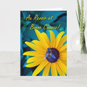 Good Bye Good Luck in French with Bee and Flower Card