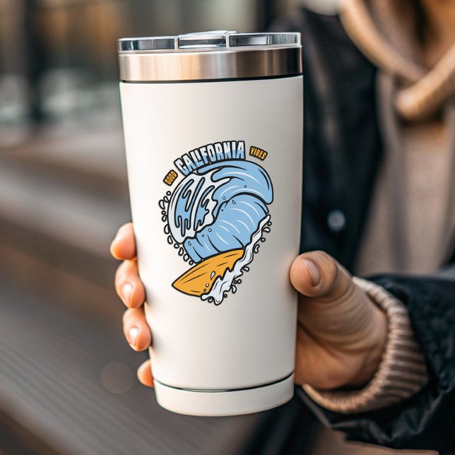 Good California Vibes Surfing | Die-Cut Sticker (Good California Vibes Surfer Vinyl Sticker PiggyPrint Stickers.)