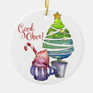 Good Cheer! Tree, Hot Chocolate, Family Names  Ceramic Tree Decoration