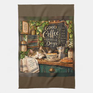 Good Coffee Brighter Days – Cosy Cat Coffee Corner Tea Towel