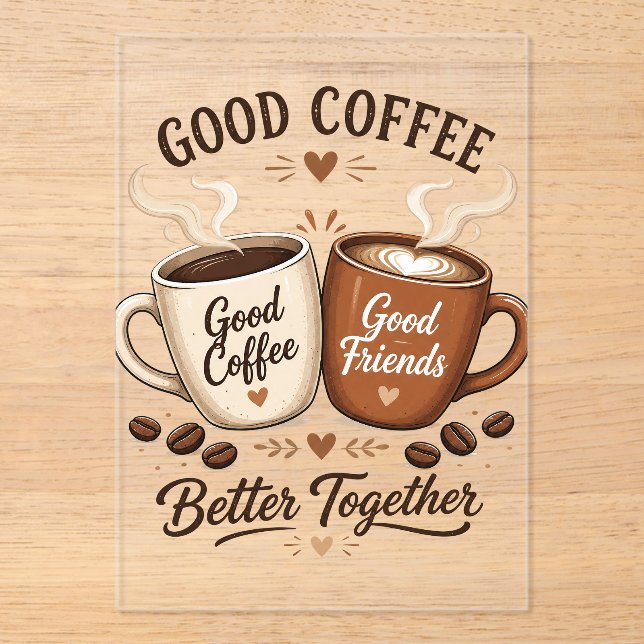 Good Coffee Good Friends with two coffee cups Acrylic Invitations (Front)