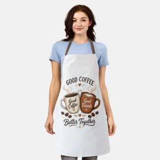 Good Coffee Good Friends with two coffee cups Apron