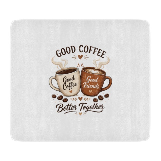 Good Coffee Good Friends with two coffee cups Cutting Board (Front)
