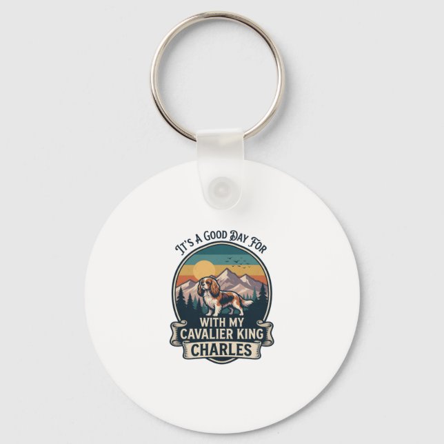 Good Day Hiking Cavalier King Charles Dog Key Ring (Front)