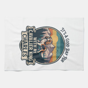 Good Day Hiking Cavalier King Charles Dog Tea Towel