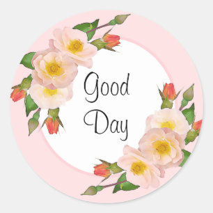 Good Day Pink Roses Floral Classic Round Sticker