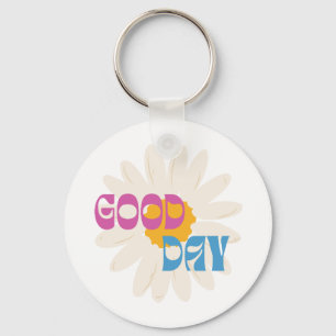 Good Day Retro Daisy Flower Keychain