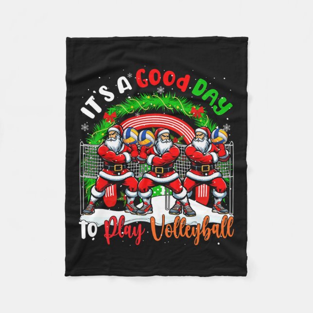 Good Day To Play Volleyball Xmas Santa Rainbow Pla Fleece Blanket (Front)