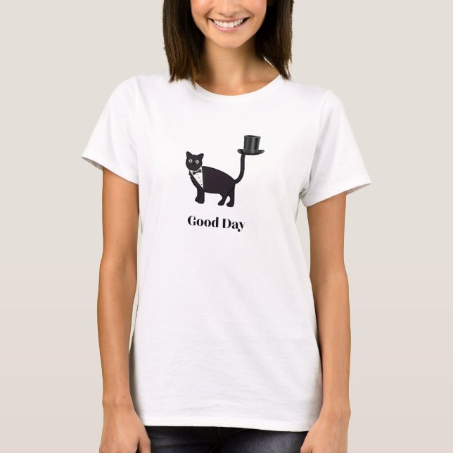 Good Day Tuxedo Cat tipping their Hat T-Shirt (Front)