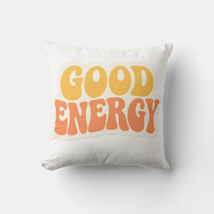 GOOD ENERGY Retro Wavy Text – Throw Pillow