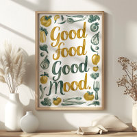 Good Food Good Mood Green and Yellow Kitchen Art