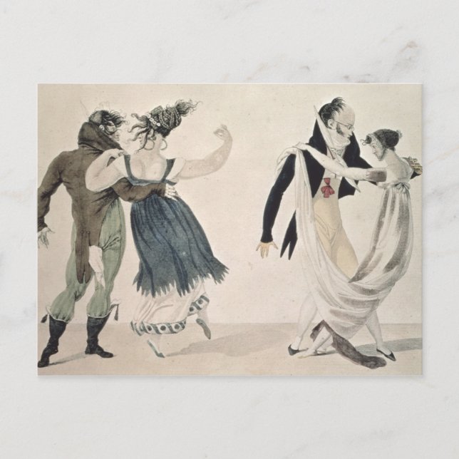 Good Form, No. 1: The Waltz, satirical cartoon Postcard (Front)