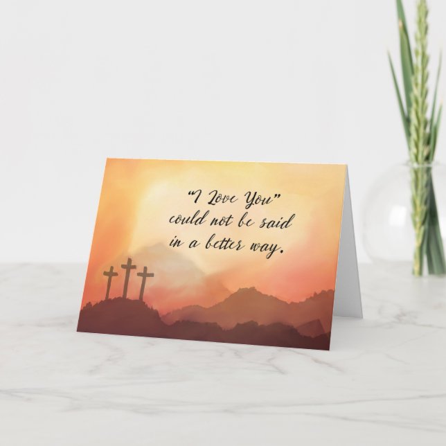 Good Friday Love Sunset over Mountains with Cross Card (Front)
