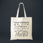 Good Friends Are Like Stars: Friendship Quote Art Tote Bag<br><div class="desc">"Good friends are like stars. You don't always see them, but you know they're always there.“ This design captures the essence of lasting friendship, using the analogy of stars to illustrate the unwavering presence of good friends. It's a reminder that true friends are always there, offering support and comfort even...</div>