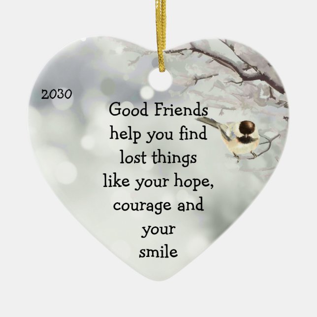 Good Friends Friendship Quote Cute Bird Art Ceramic Tree Decoration (Front)