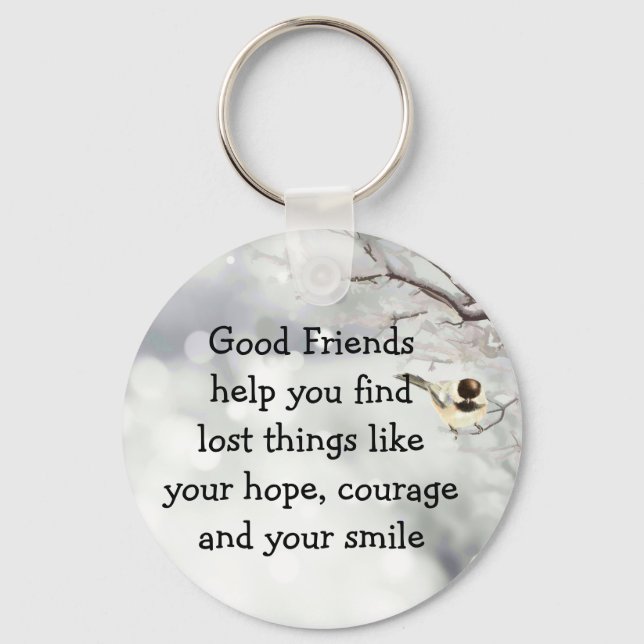 Good Friends Friendship Quote Cute Bird Art Key Ring (Front)