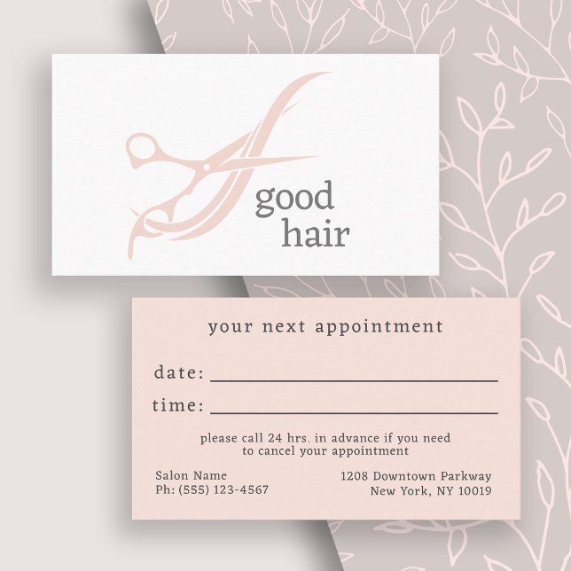 Good Hair Simple Logo Next Appointment Business Card (Get these stylish appointment cards for your salon to remind clients of their next appointment.)