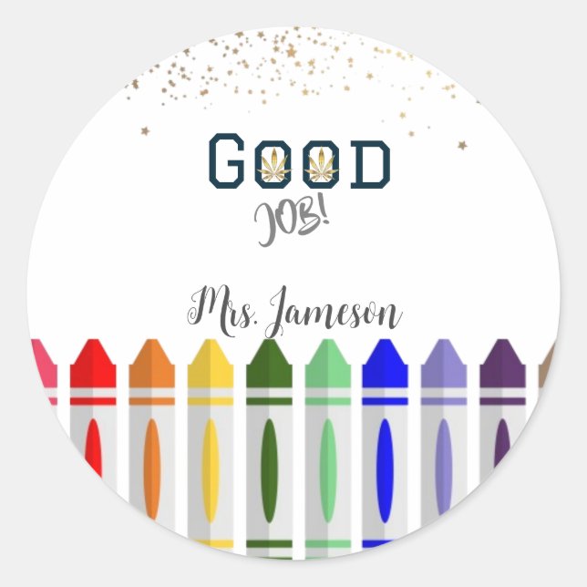 Good Job Crayon Star Design for Teachers Classic Round Sticker (Front)