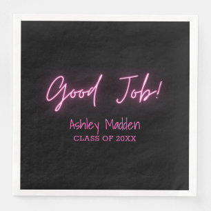 Good Job! Neon Pink Modern Graduation Party Napkin