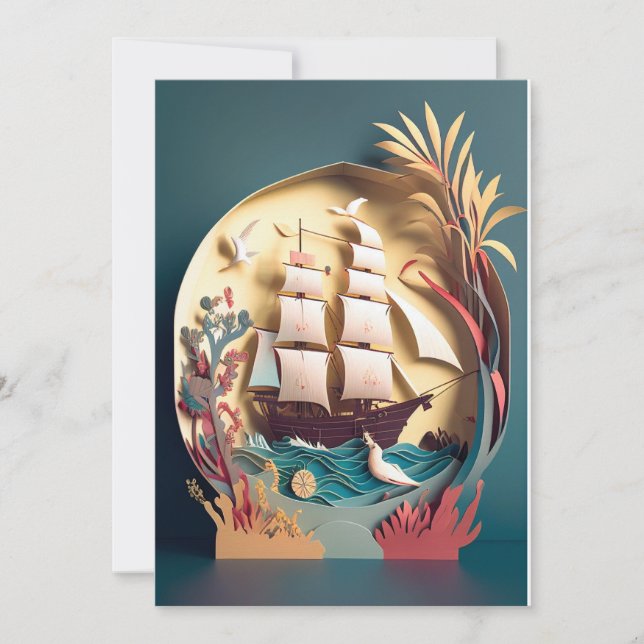 Good Journey and Thank you card, ship theme (Front)