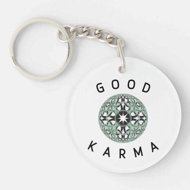Good Karma Green Endless Knot Design  Key Ring (Front)